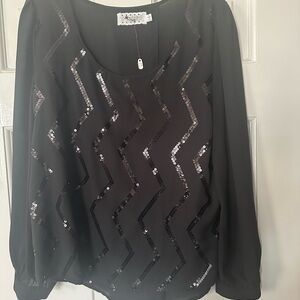 Chic Black Sequin Zigzag Blouse